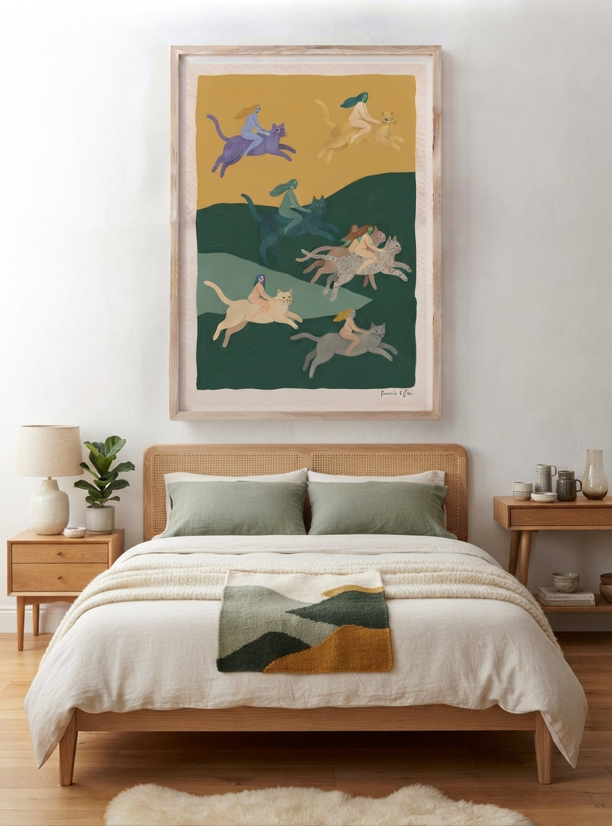 The Cat Riders | Surrealist Cat Wall Art Print