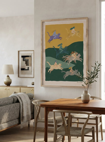 The Cat Riders | Surrealist Cat Wall Art Print