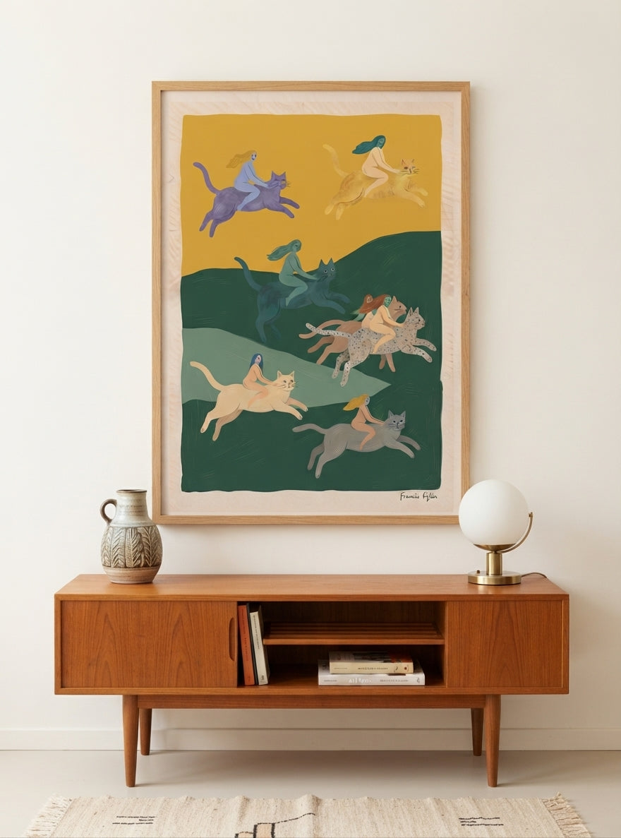 The Cat Riders | Surrealist Cat Wall Art Print