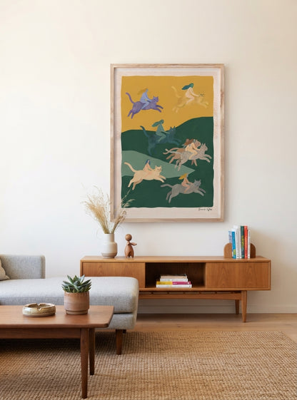 The Cat Riders | Surrealist Cat Wall Art Print