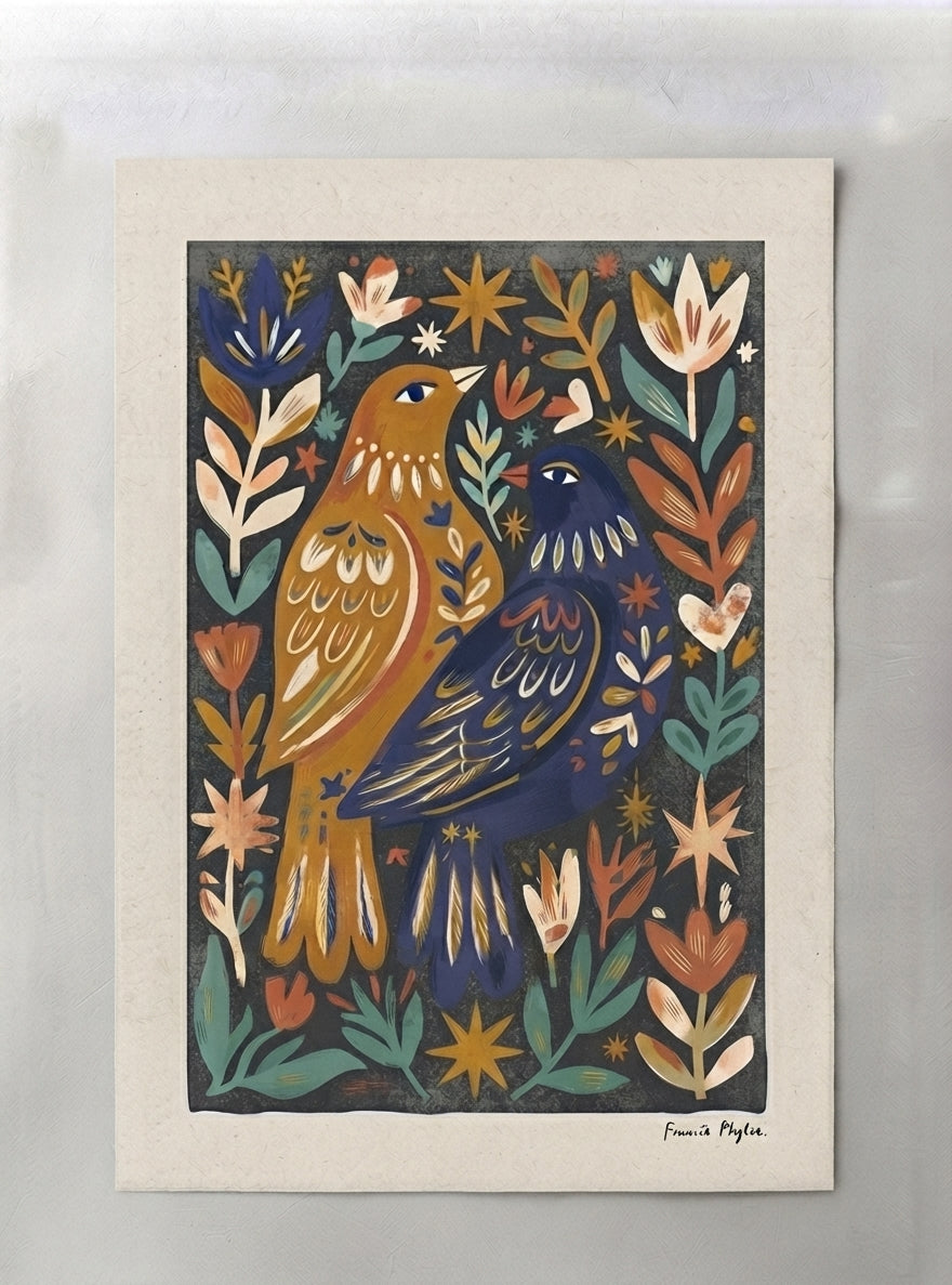 Nordic Reverie | Scandinavian Folk Art Bird Print