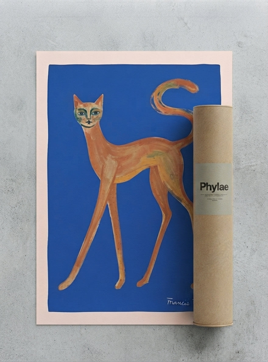 The Curious Gaze | Whimsical Abstract Orange Cat Art Print