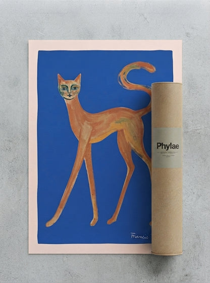 The Curious Gaze | Whimsical Abstract Orange Cat Art Print