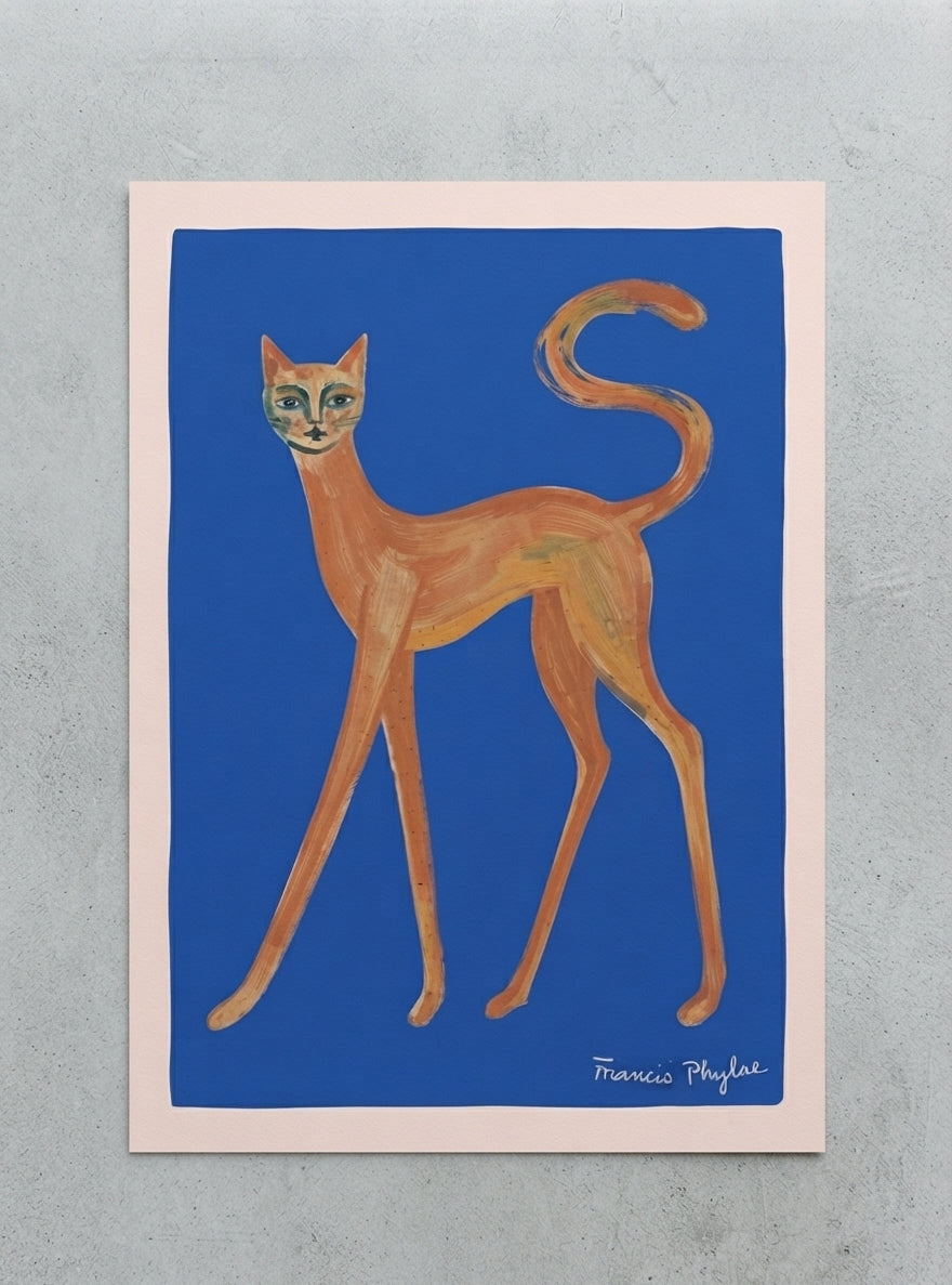The Curious Gaze | Whimsical Abstract Orange Cat Art Print