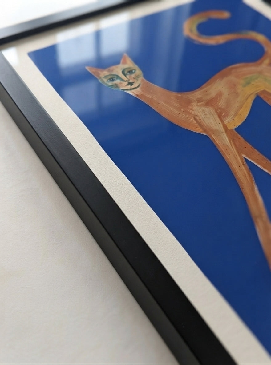 The Curious Gaze | Whimsical Abstract Orange Cat Art Print