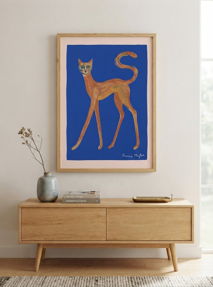 The Curious Gaze | Whimsical Abstract Orange Cat Art Print