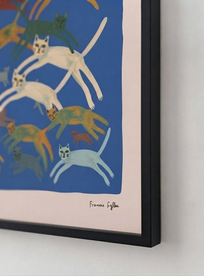 Blå Kattparad | Blue Abstract Cat Wall Art Print