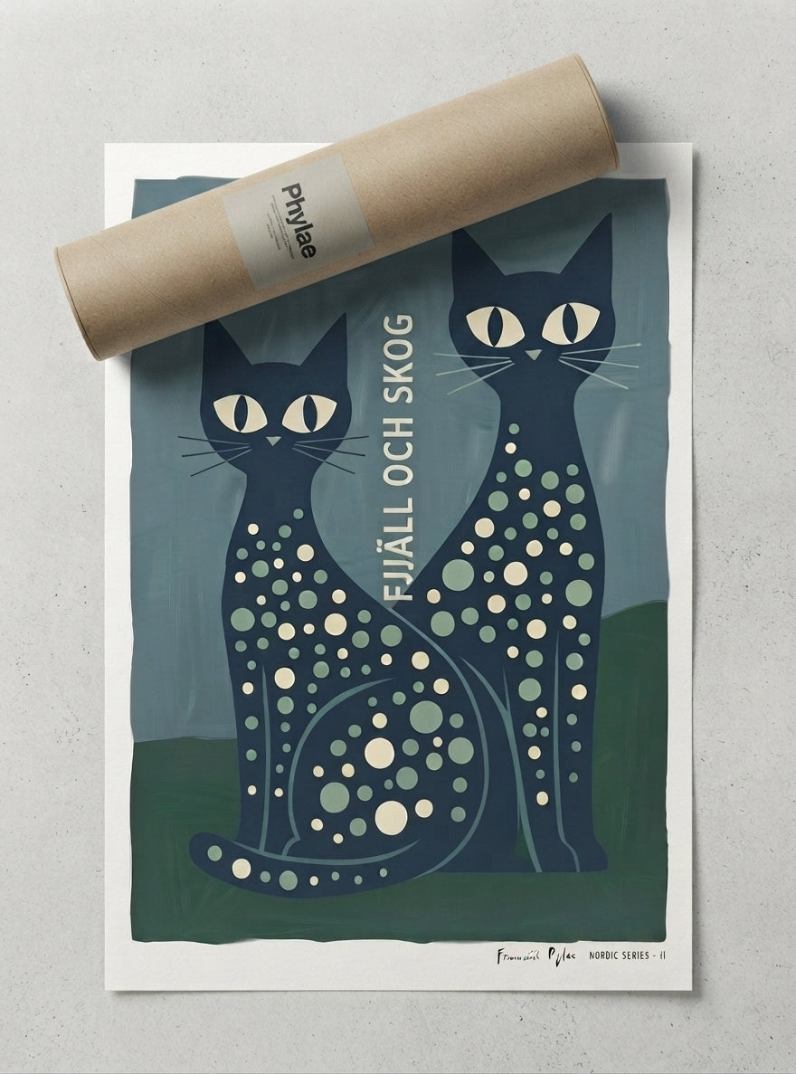FJJALL OCH SKOC | Mid Century Modern Cat Art Print