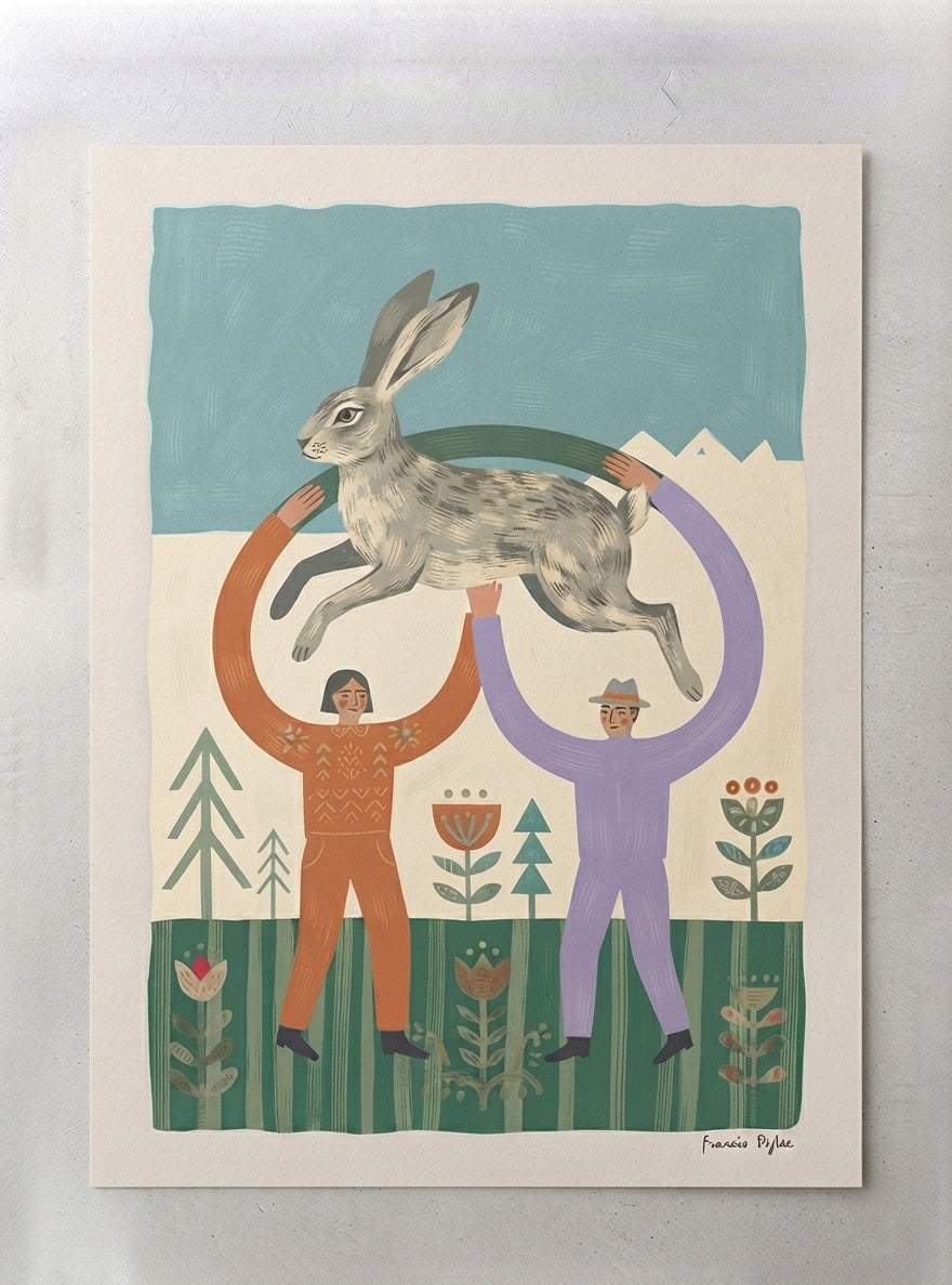 The Nordic Hare | Scandinavian Folk Art Rabbit Print