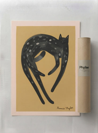 Feline Nocturne | Folk Art Black Cat Print